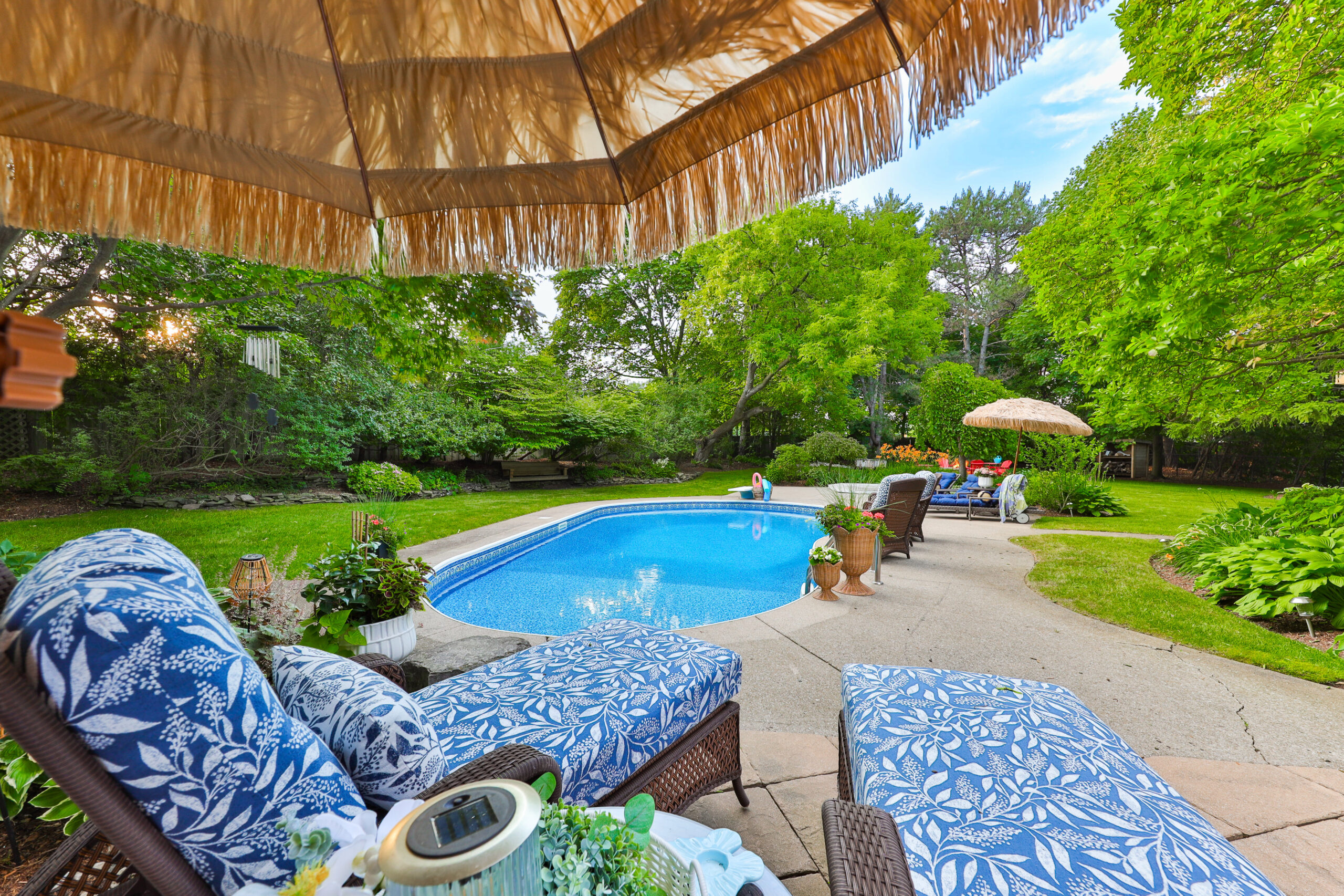 large in ground pool and green space