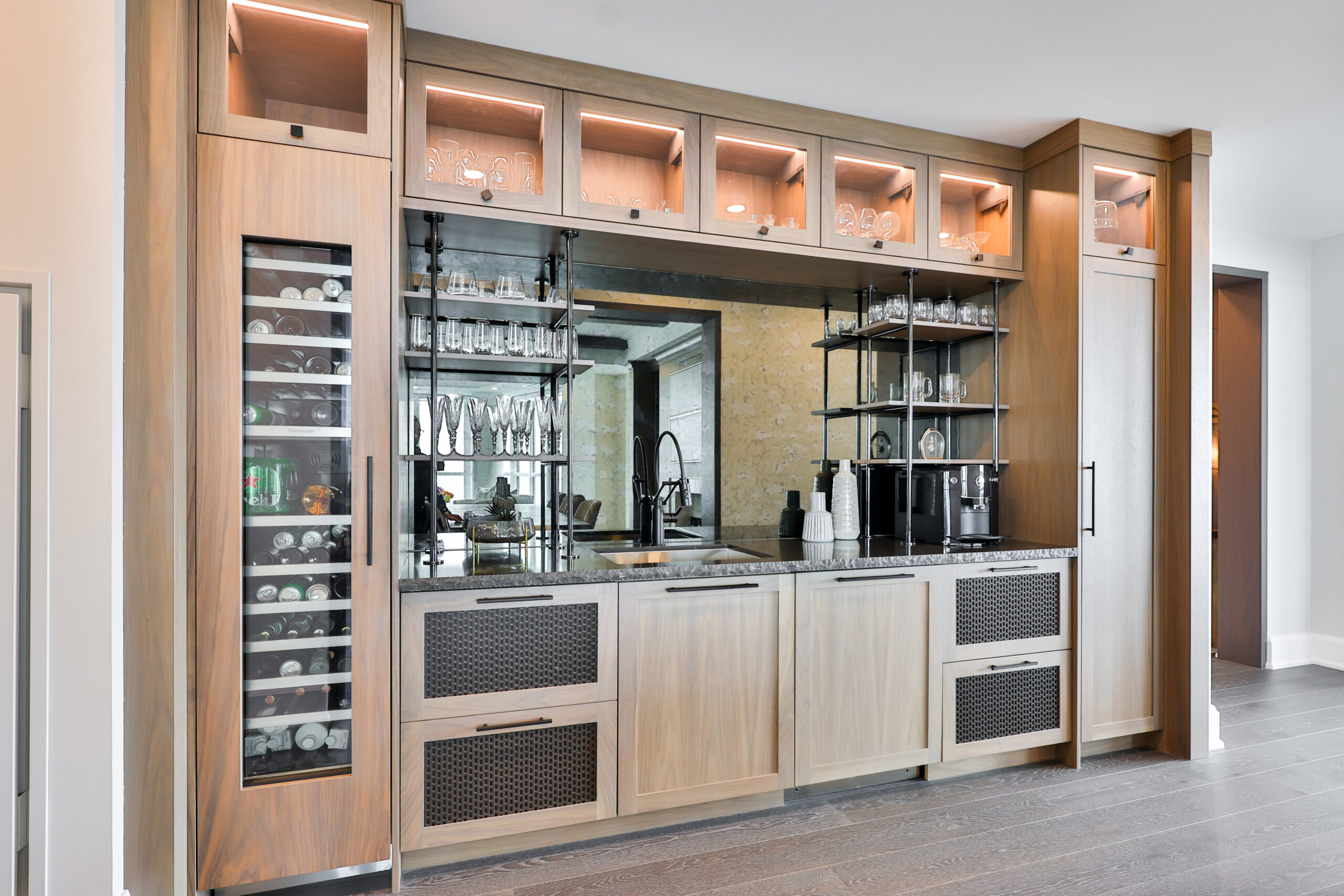 large wine fridge, wet bar, bar fridge, sink