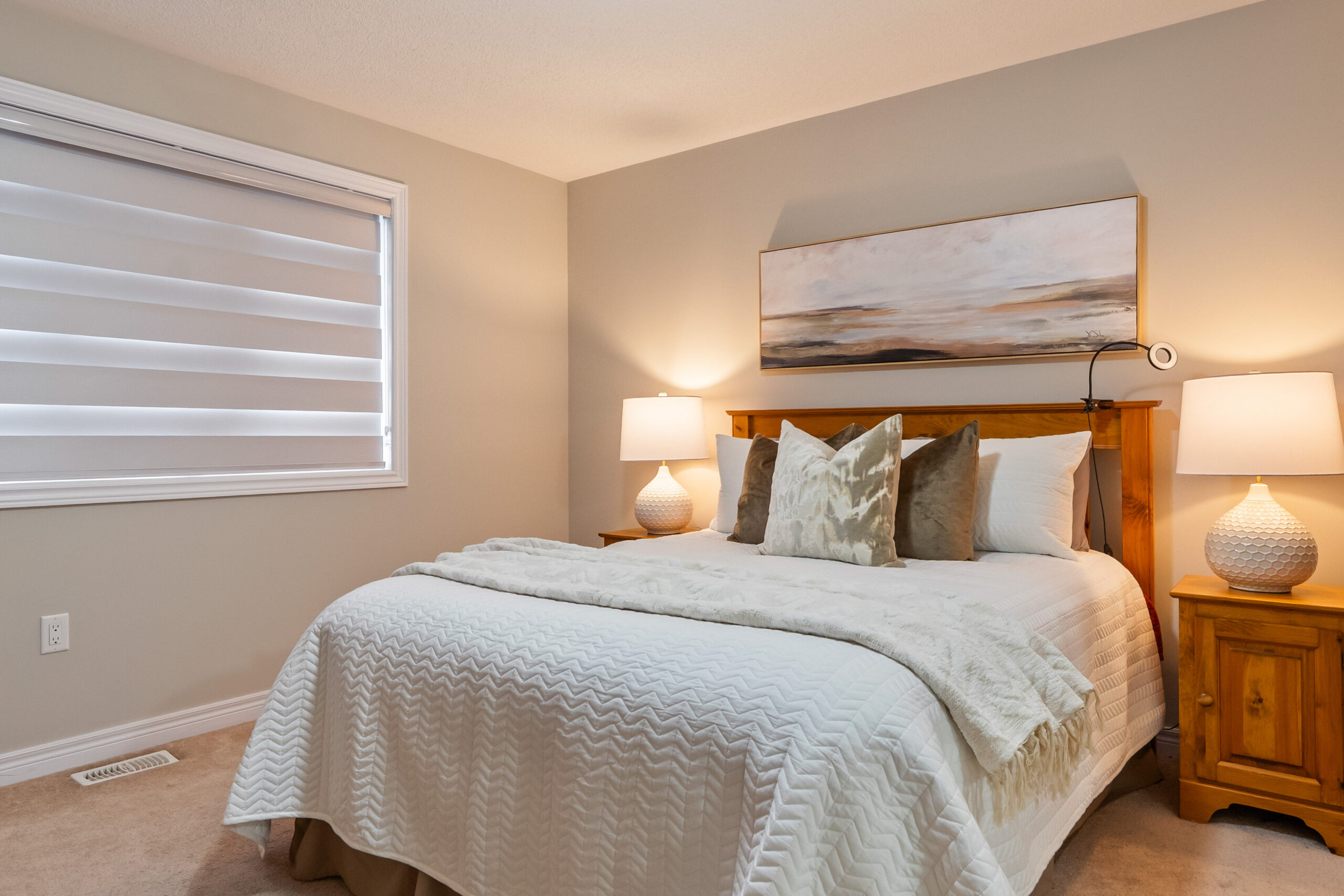 Master bedroom with built in curtains