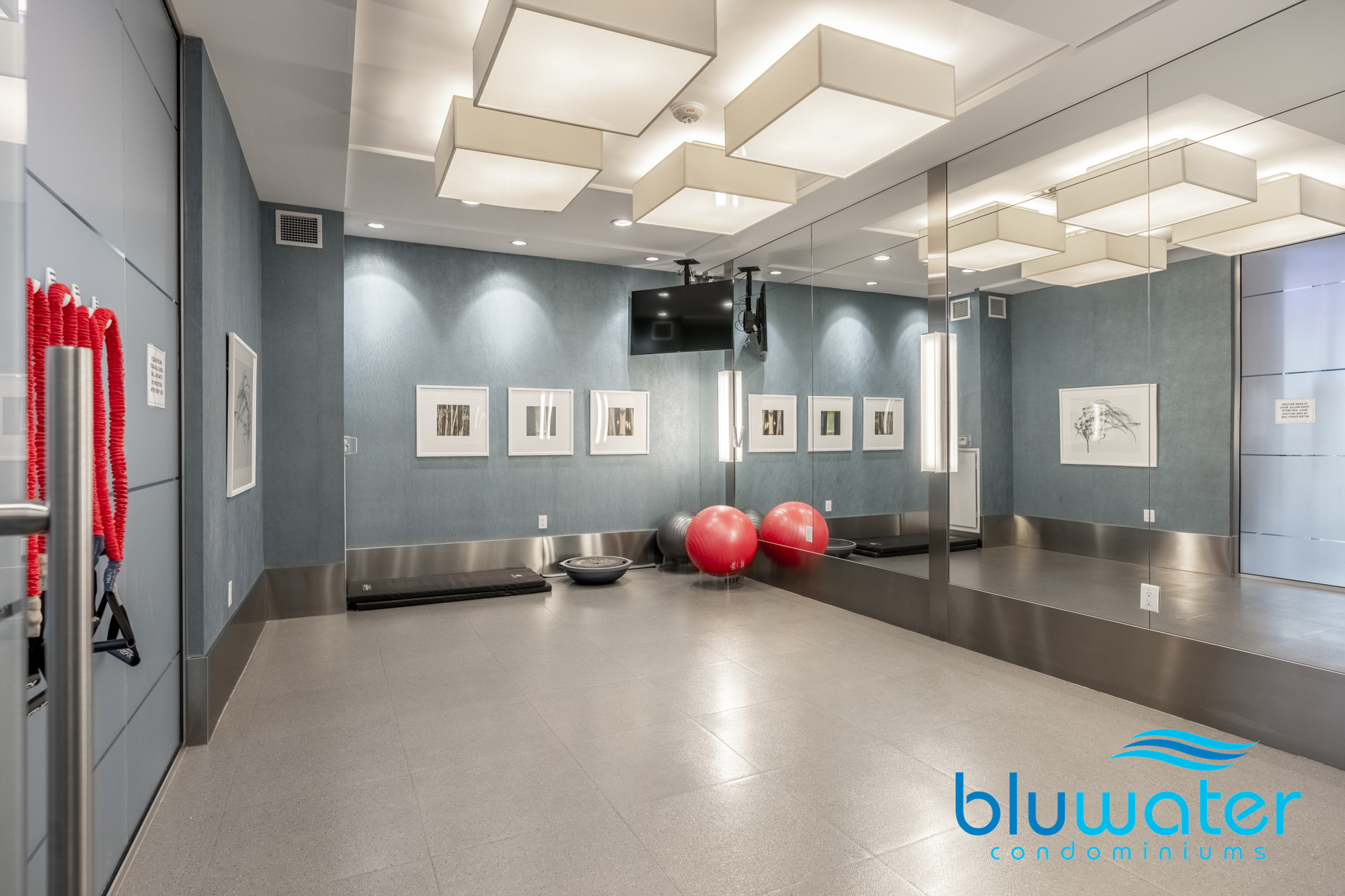 yoga studio with a wall of mirrors- for owners only