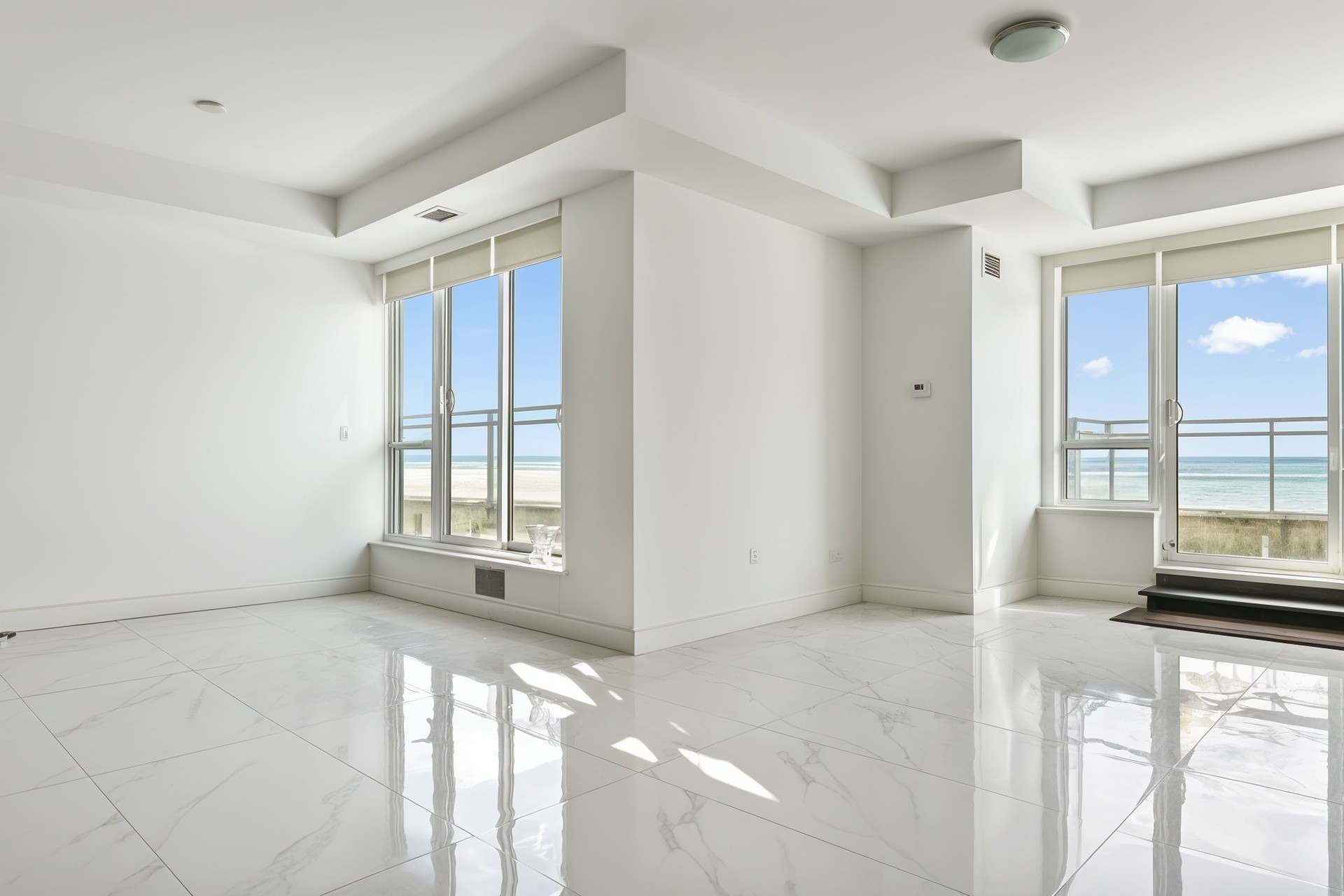 kitchen dining area with white marble flooring
