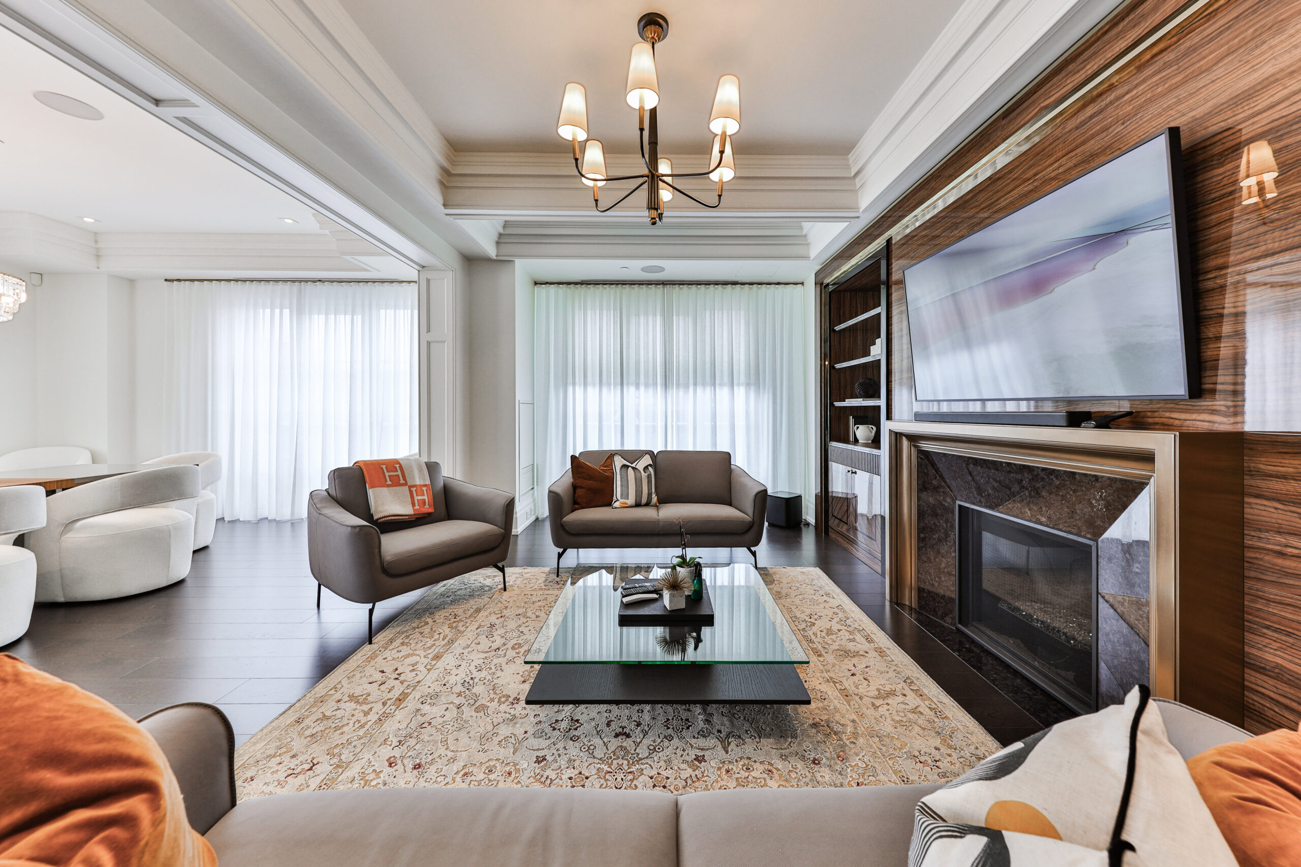 Modern living room with elegant furniture and a fireplace