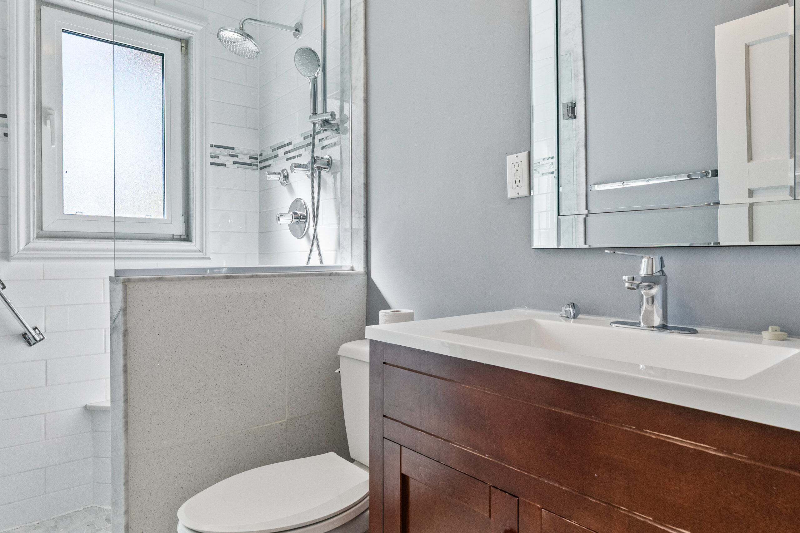 updated 3 piece bathroom with walk in shower