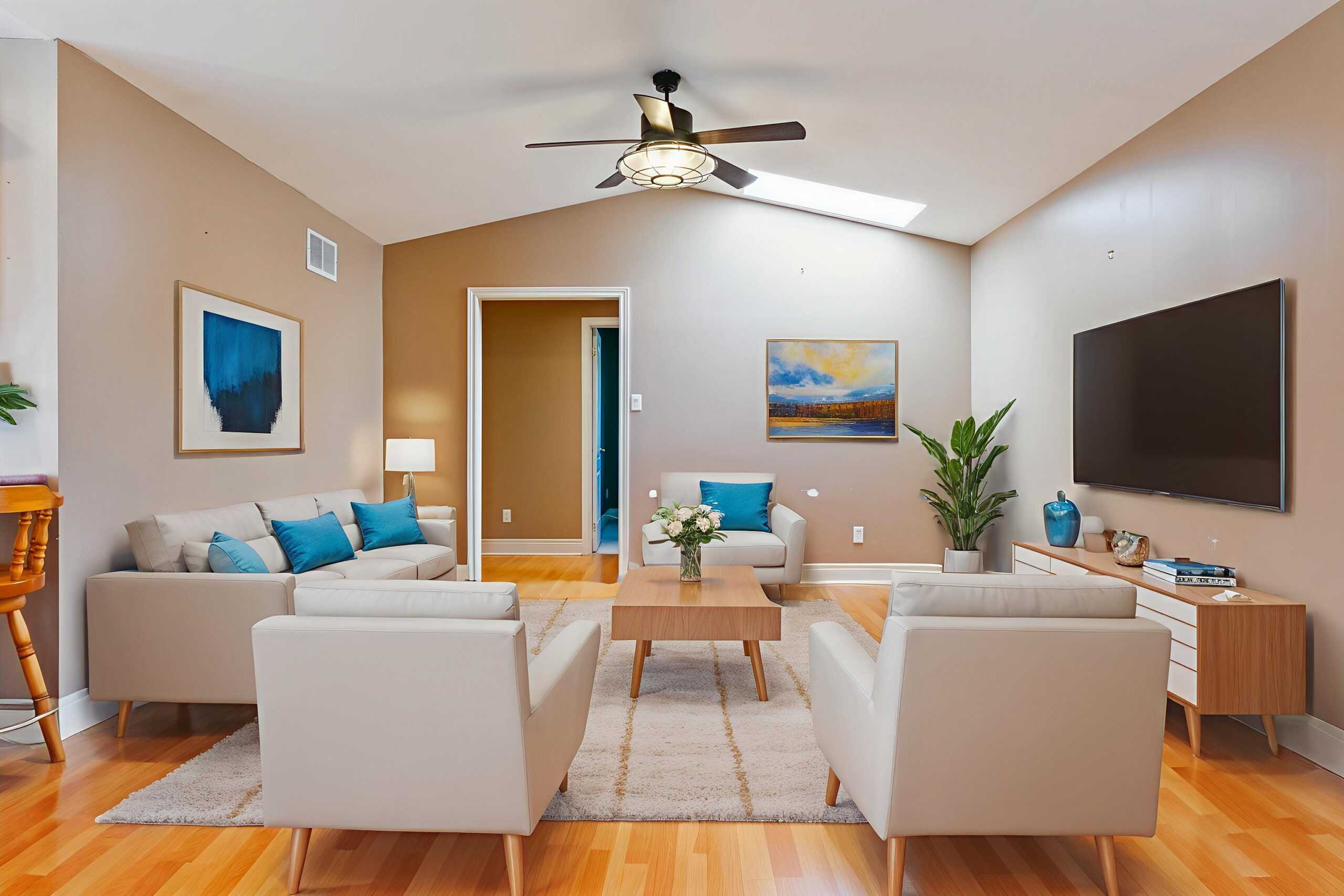 2nd level large family room with vaulted ceilings