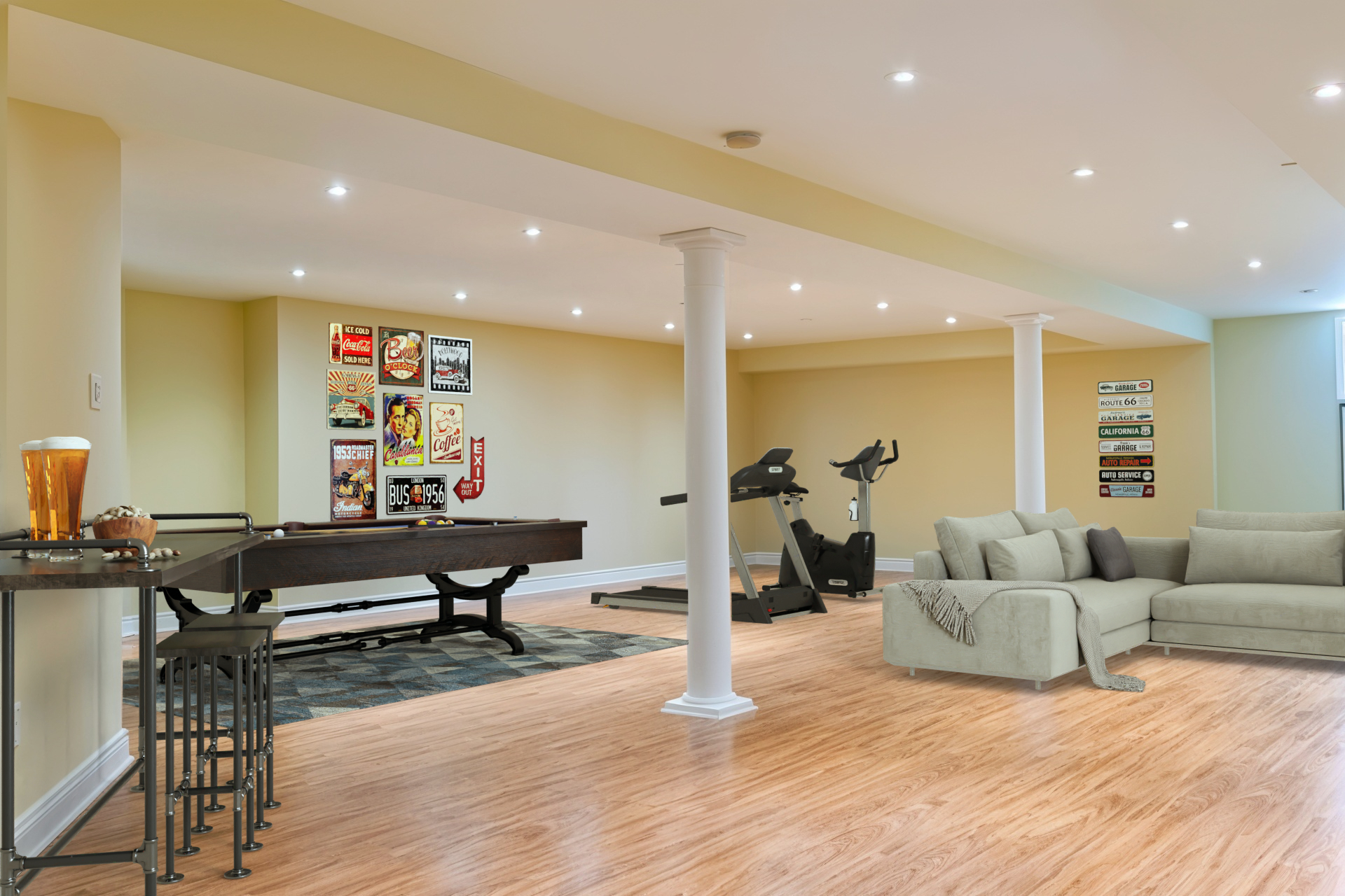 very large open concept recreation room. Can feature games area, gym, wet bar and tv area