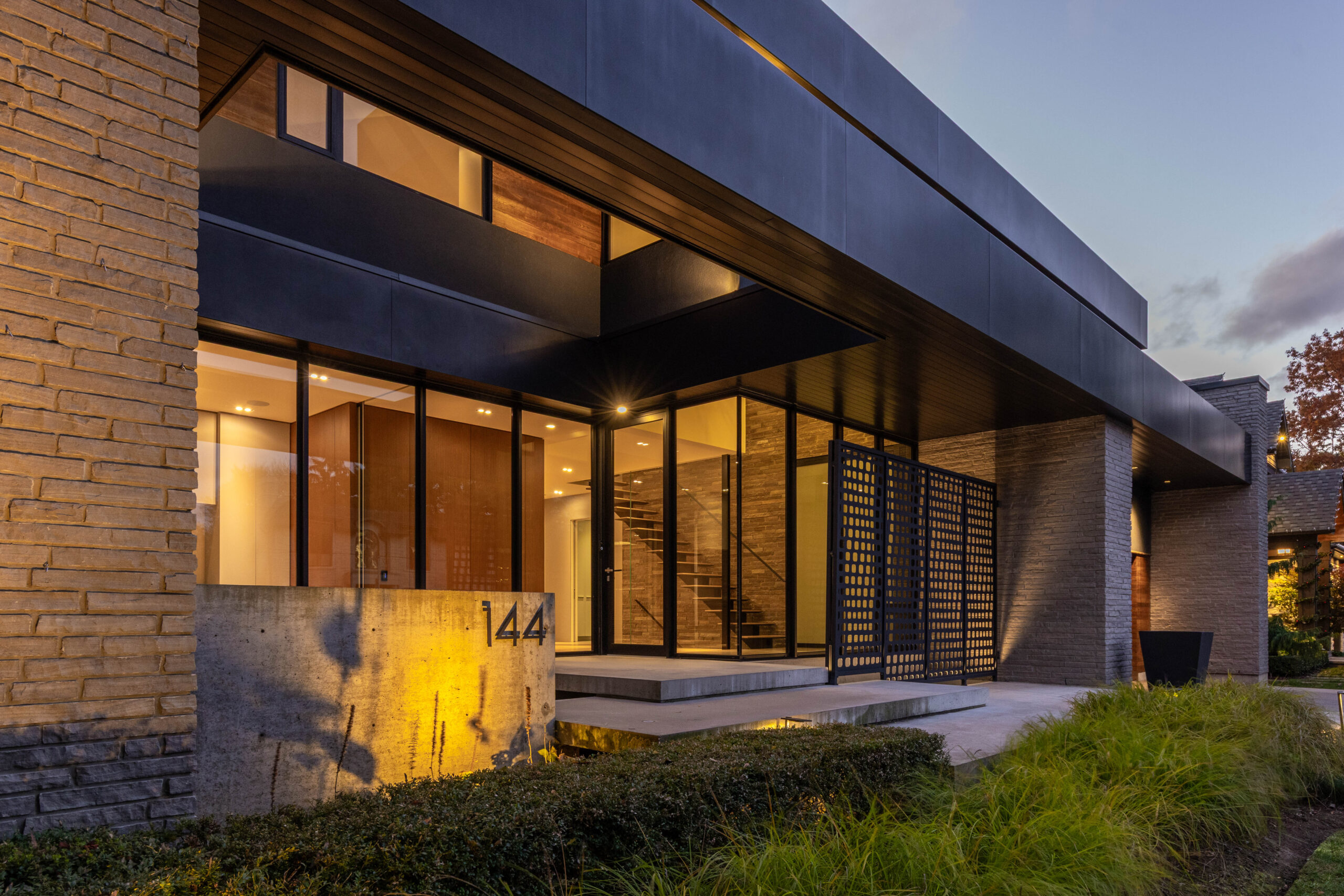 large windows and privacy screen.