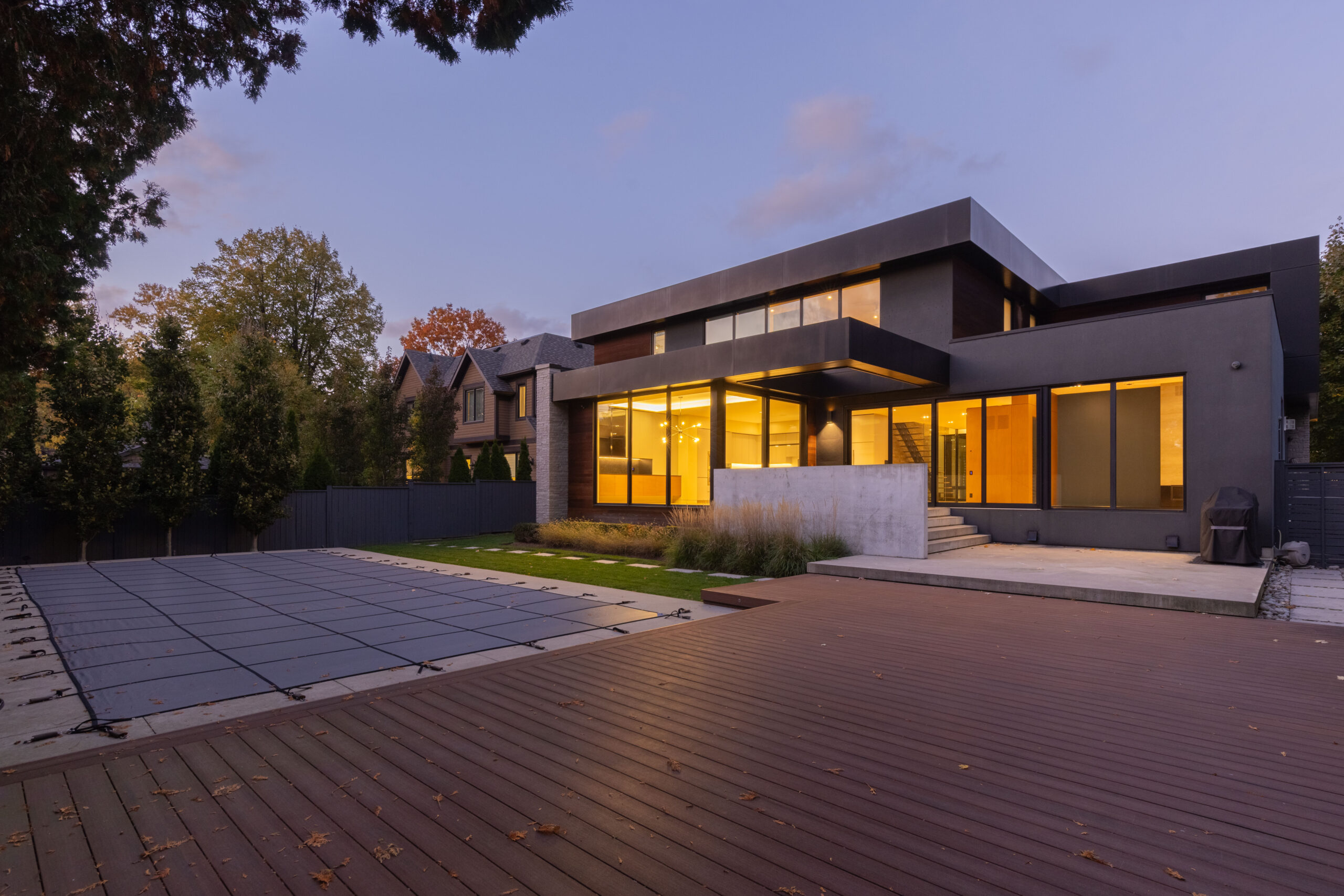 large deck with pool views