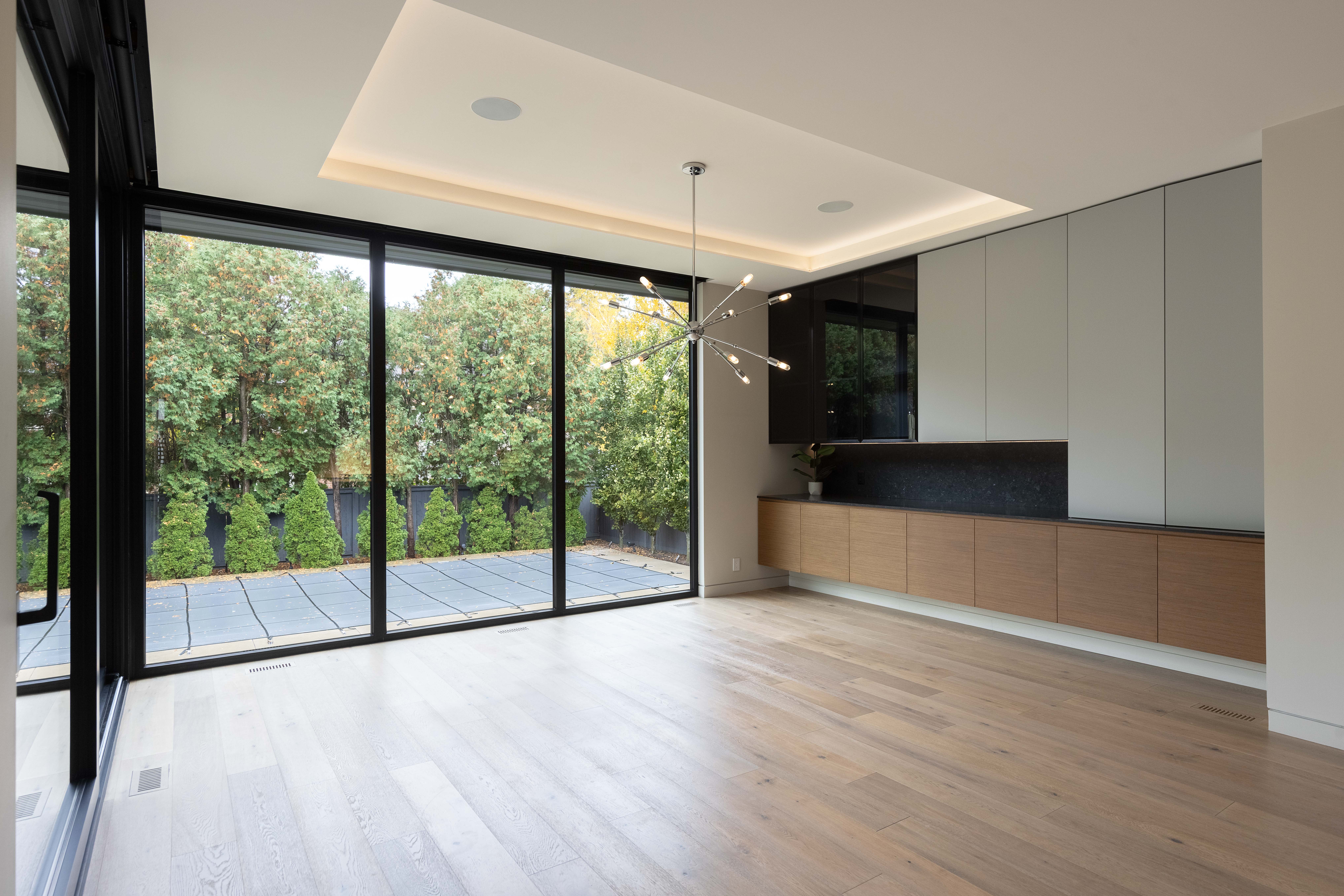 large dining space with custom cabinetry