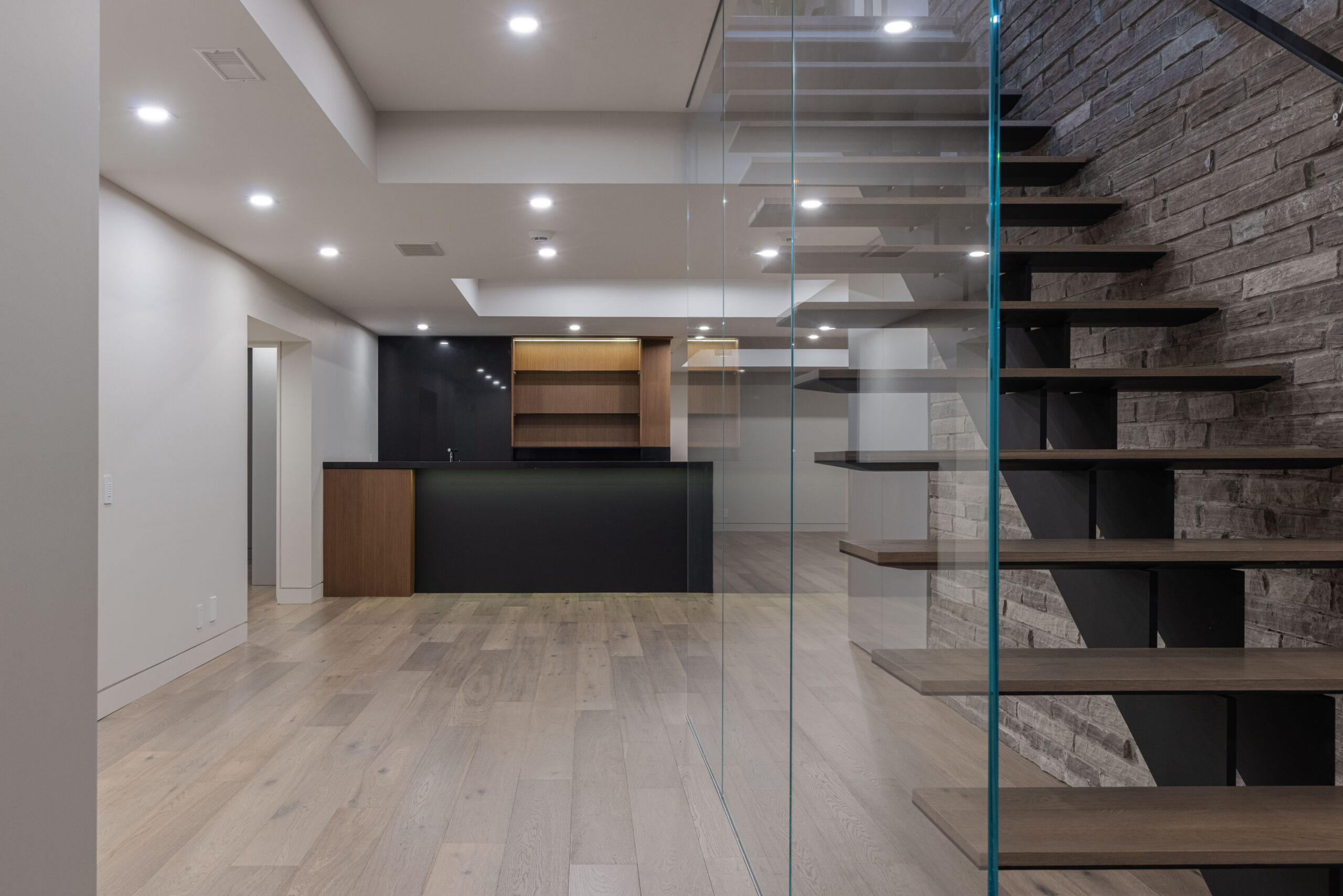lower level wet bar and custom stairs