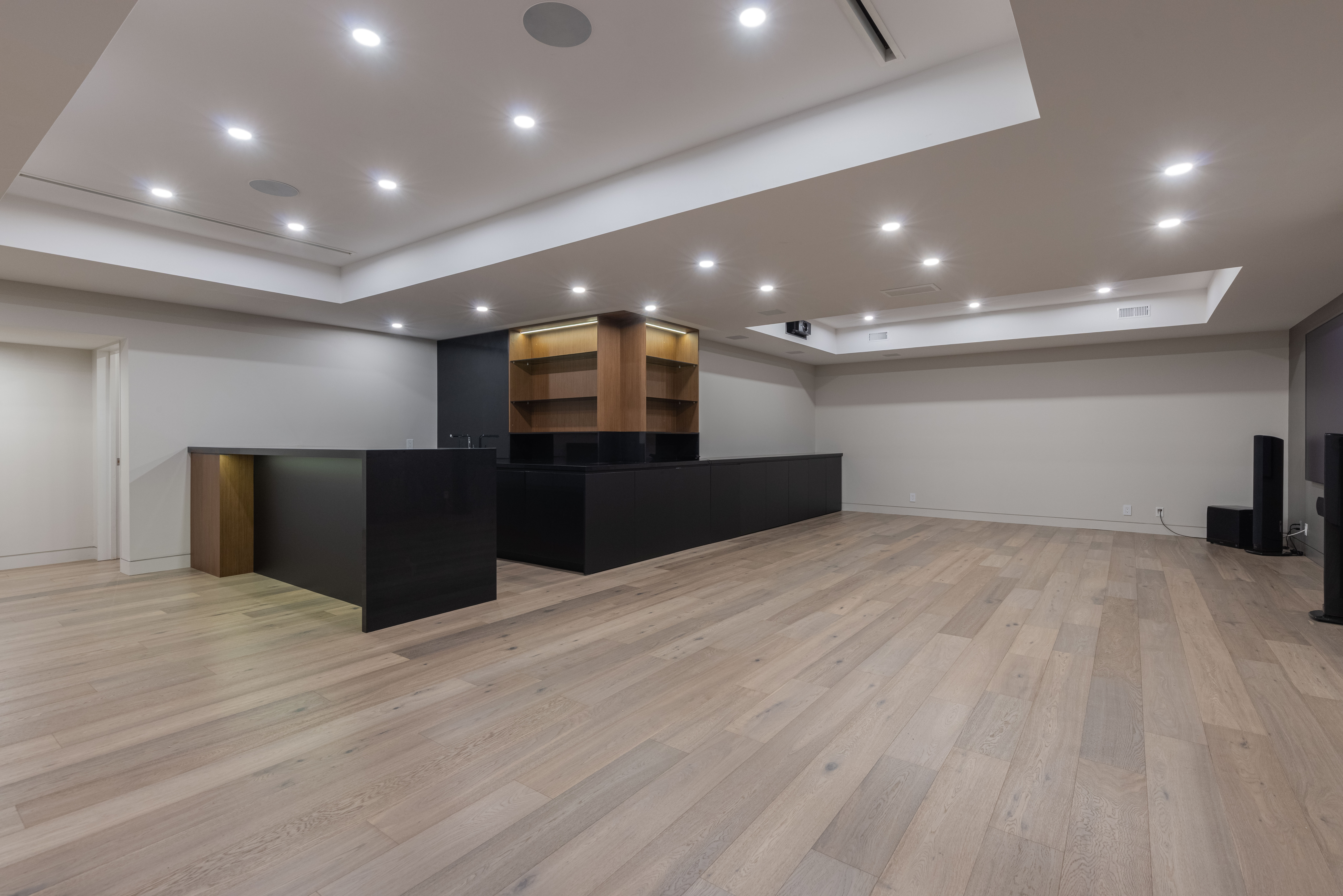 large open concept rec room and wet bar