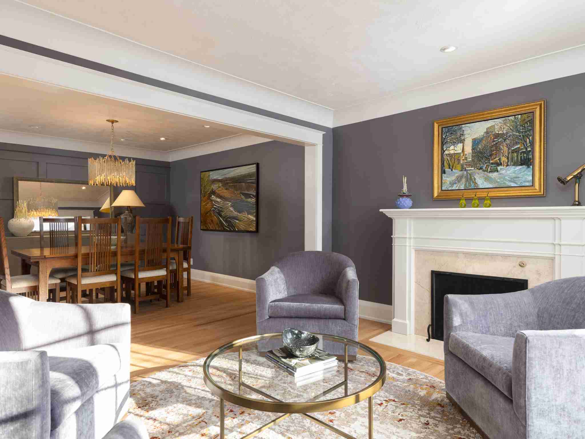 Living room with access to open concept dining room