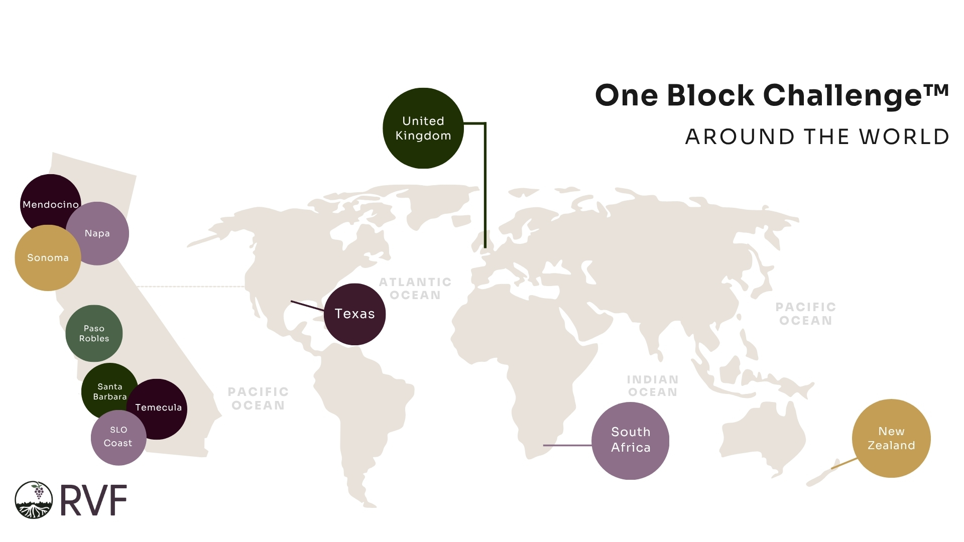 Map showing all of the One Block Challenge regions