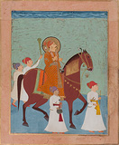 Ceremonial Horseback Portrait of Prince Lakhpatji of Kutch with Four Attendants -   - Indian Miniature Paintings and Works of Art