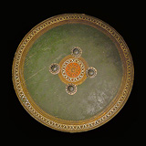 Polychrome Lacquered Wooden Shield -   - Indian Miniature Paintings and Works of Art