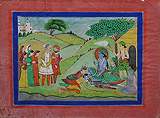 Rama, Sita, and Lakshman worshiped by a Sikh ruler, Punjab Hills -   - Indian Miniature Paintings and Works of Art