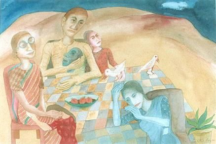 Grandmother with white birds