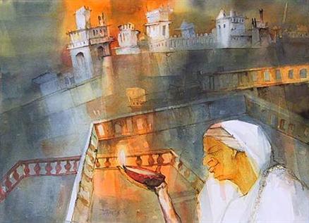 Woman with diya
