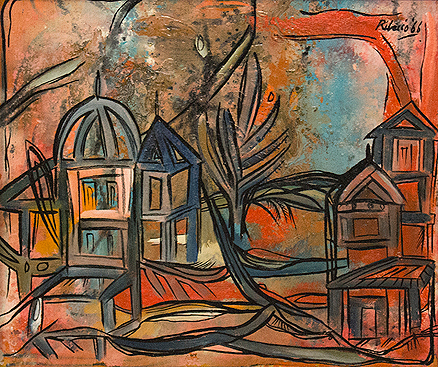 Untitled (Red Landscape with Dome)