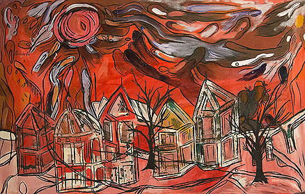 Untitled (Red Landscape with Sun and Trees)