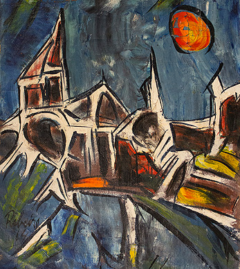 Untitled (Blue Landscape with Orange Sun)