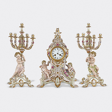 PORCELAIN CLOCK GARNITURE BY MEISSEN