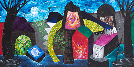 Temple Festival in Moonlight