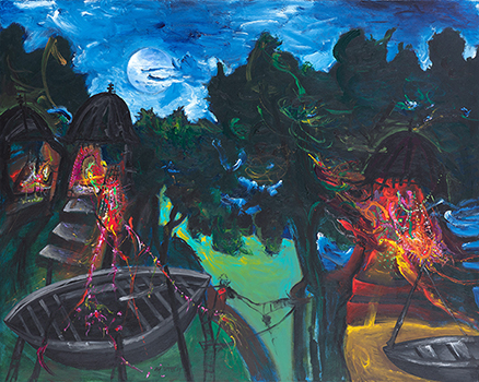 Moon and Boat in Landscape