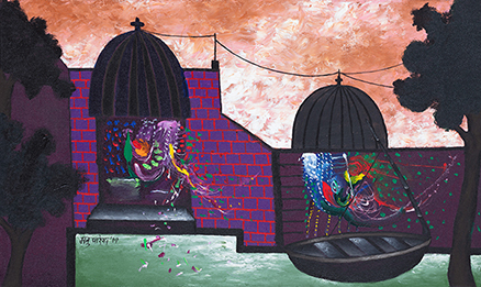 Temples, Trees and Boats in Landscape