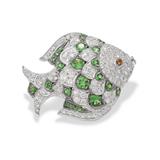 TSAVORITE, CITRINE AND DIAMOND `FISH` PIN -   - Online Auction of Fine Jewels