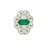 EMERALD, MOONSTONE AND DIAMOND RING -    - Fine Jewels and Silver