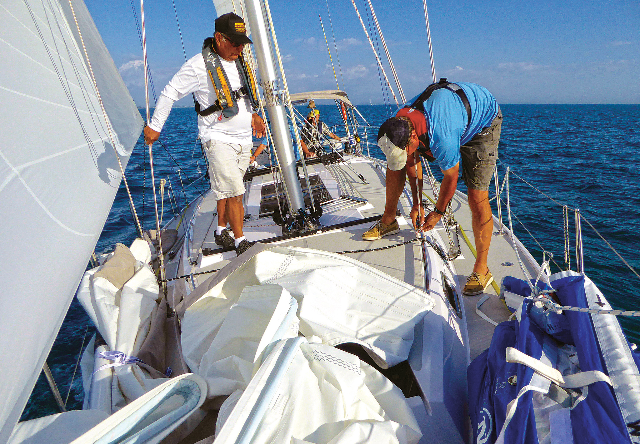 It’s slow going as the crew tries to eke out boatspeed on the way south