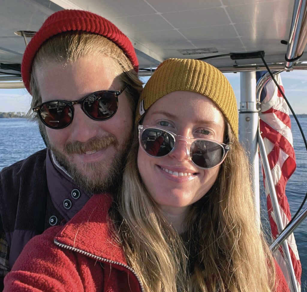 The author and her husband after a tough night at sea.
