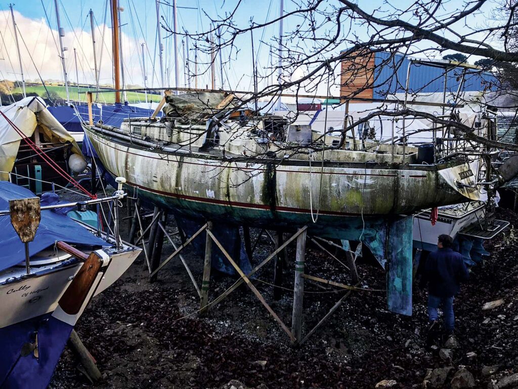 Even green with moss, the 1970 Swan’s Sparkman & Stephens oceangoing lines shine through. 
Photo Courtesy of Max Campbell