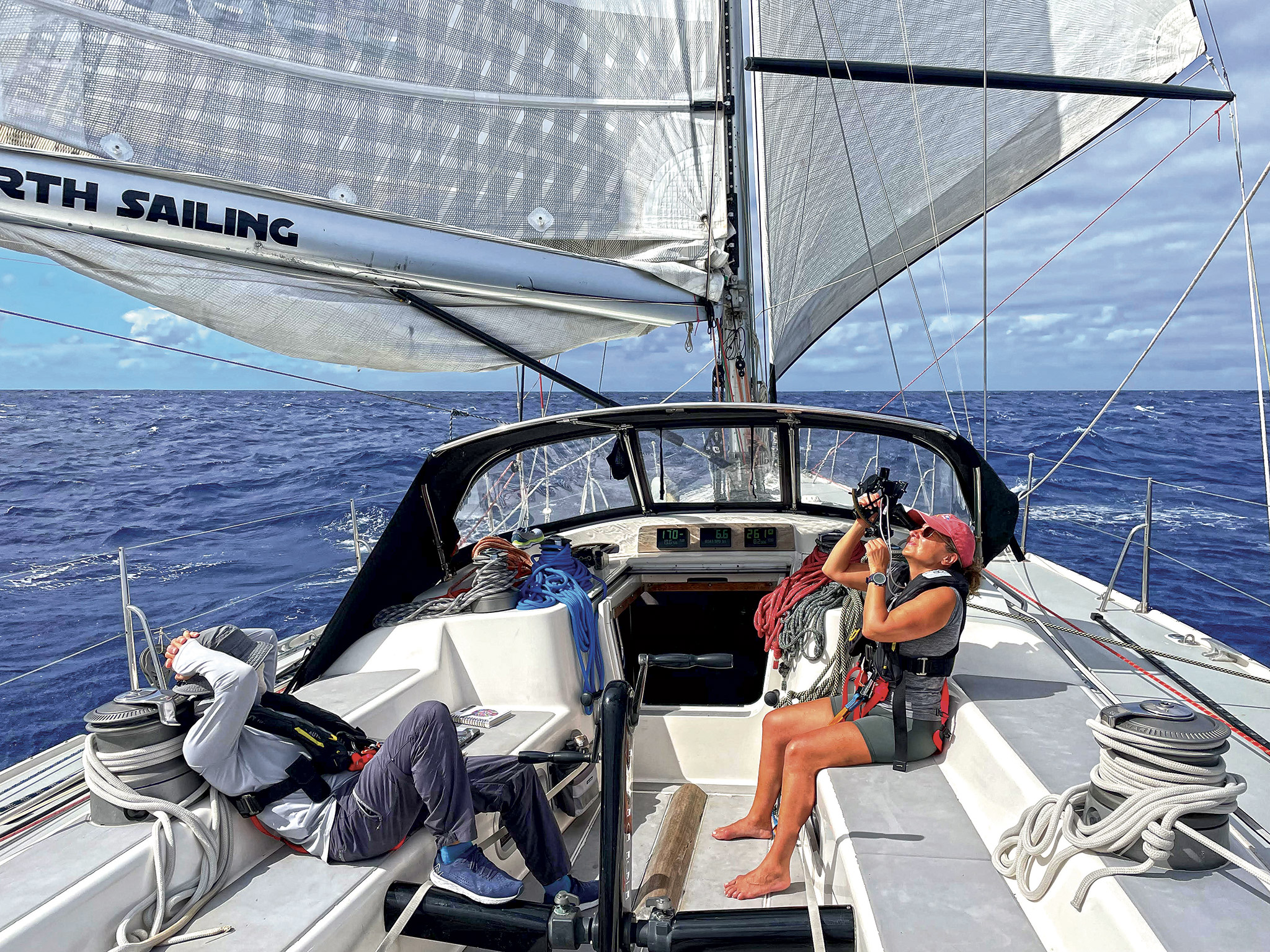 Picture-perfect tradewind sailing marked Falken’s
latest transatlantic. Photo: Andy Schell