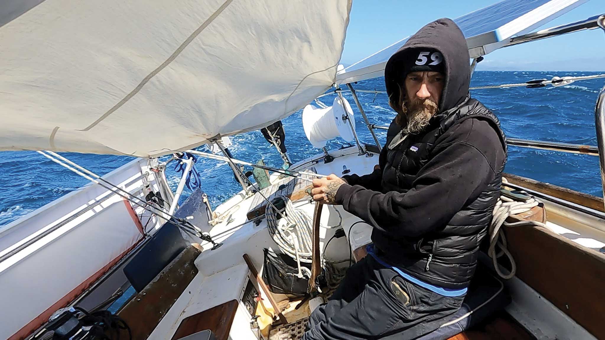 00-LEAD-03-apporaching-cape-jackson James and Triteia approach Cape Jackson as the wind builds. Photo: James Frederick