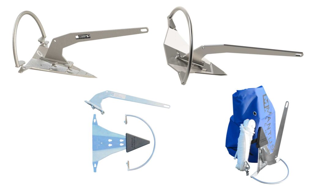 a group of metal anchors