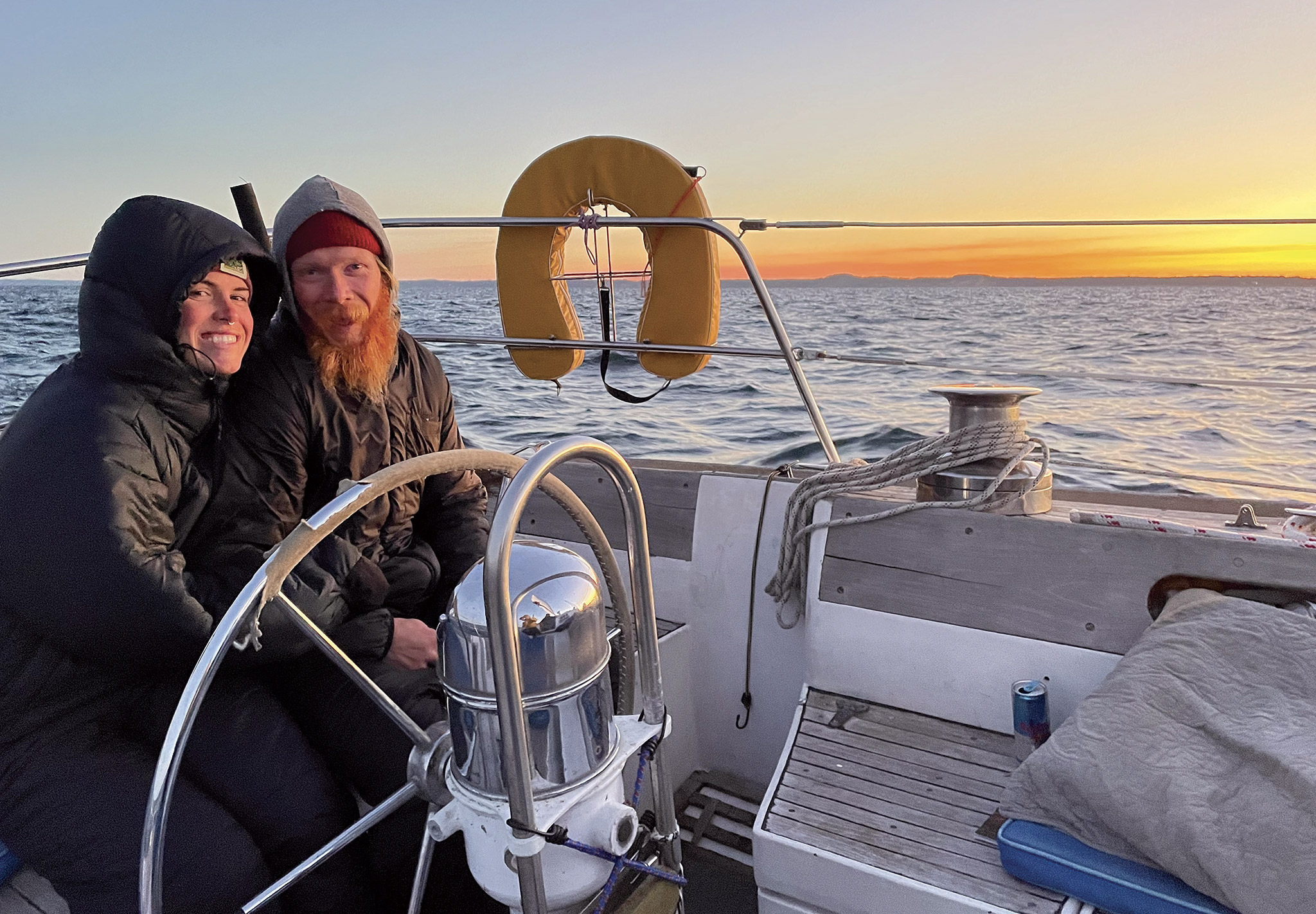 two people on a boat