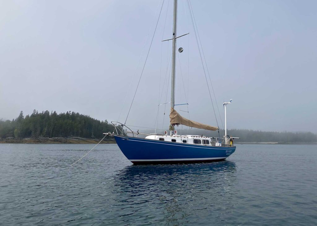 An anchor off the stern can help wedge the boat securely in a narrow spot.