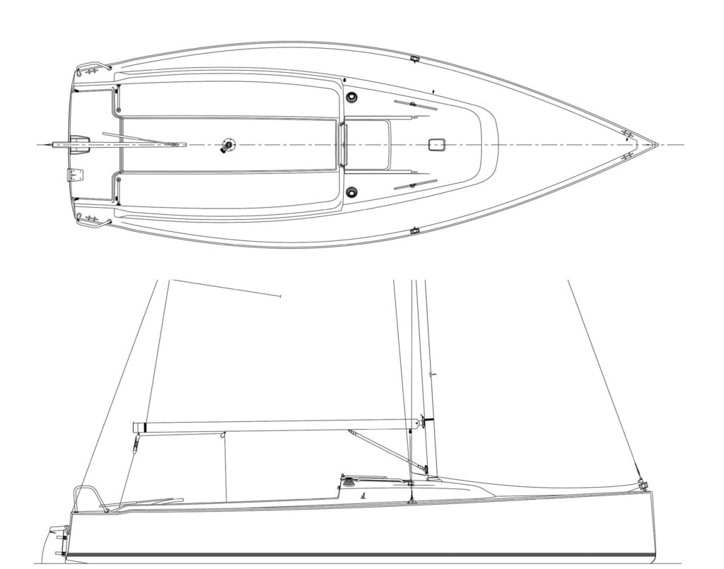 The specification drawing of the J/7 daysailer boat.