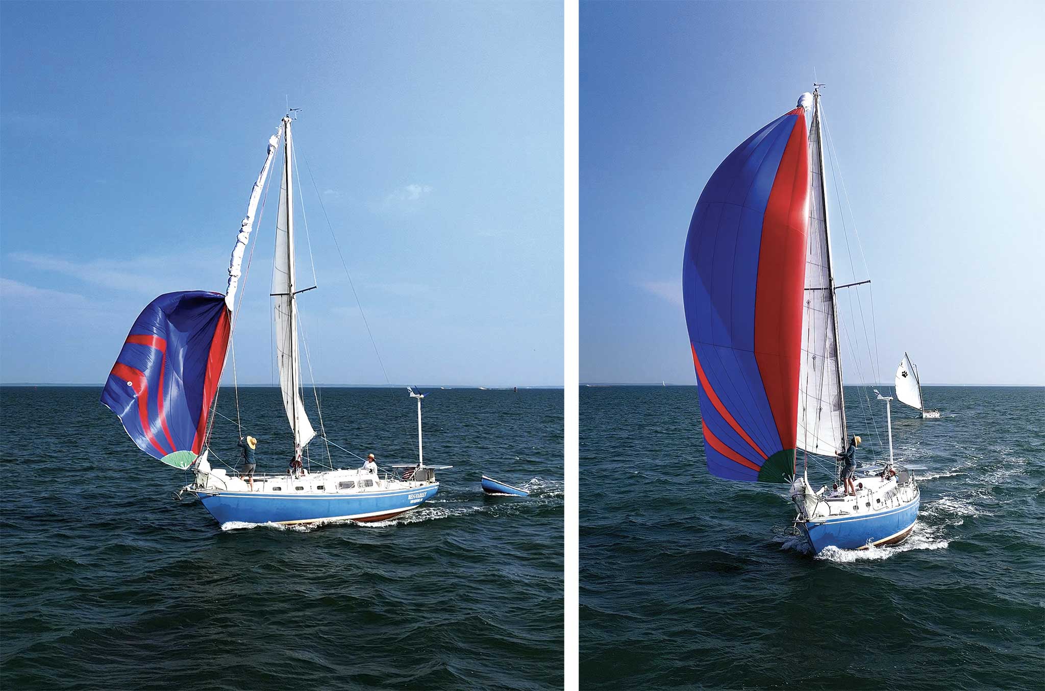 01-IMG_0717-1—photo-credit-Ryan-Cove Side by side pictures of a sailboat in the water with one blue and red saillower than the other