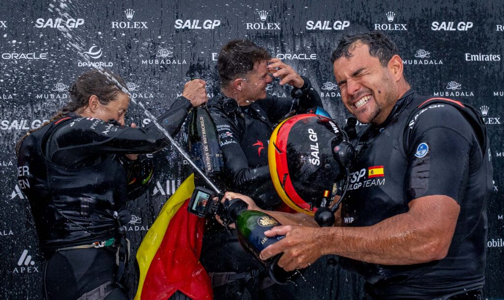 Joel Rodríguez and his team celebrating their Sail GP win