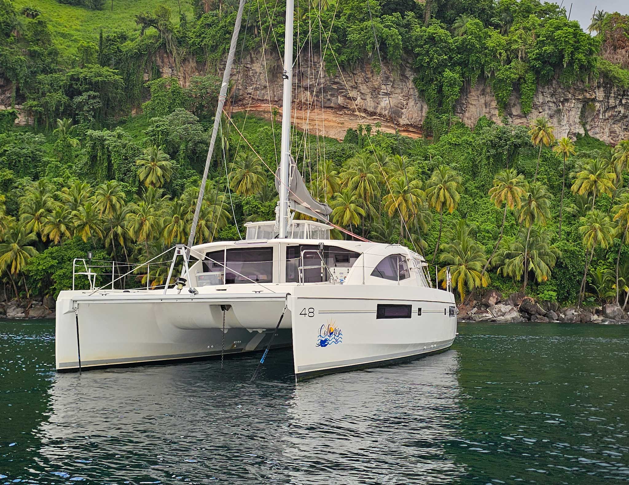 Calypso rests at anchor after a job well done. Photo Courtesy of Sharon and Mark Noneman