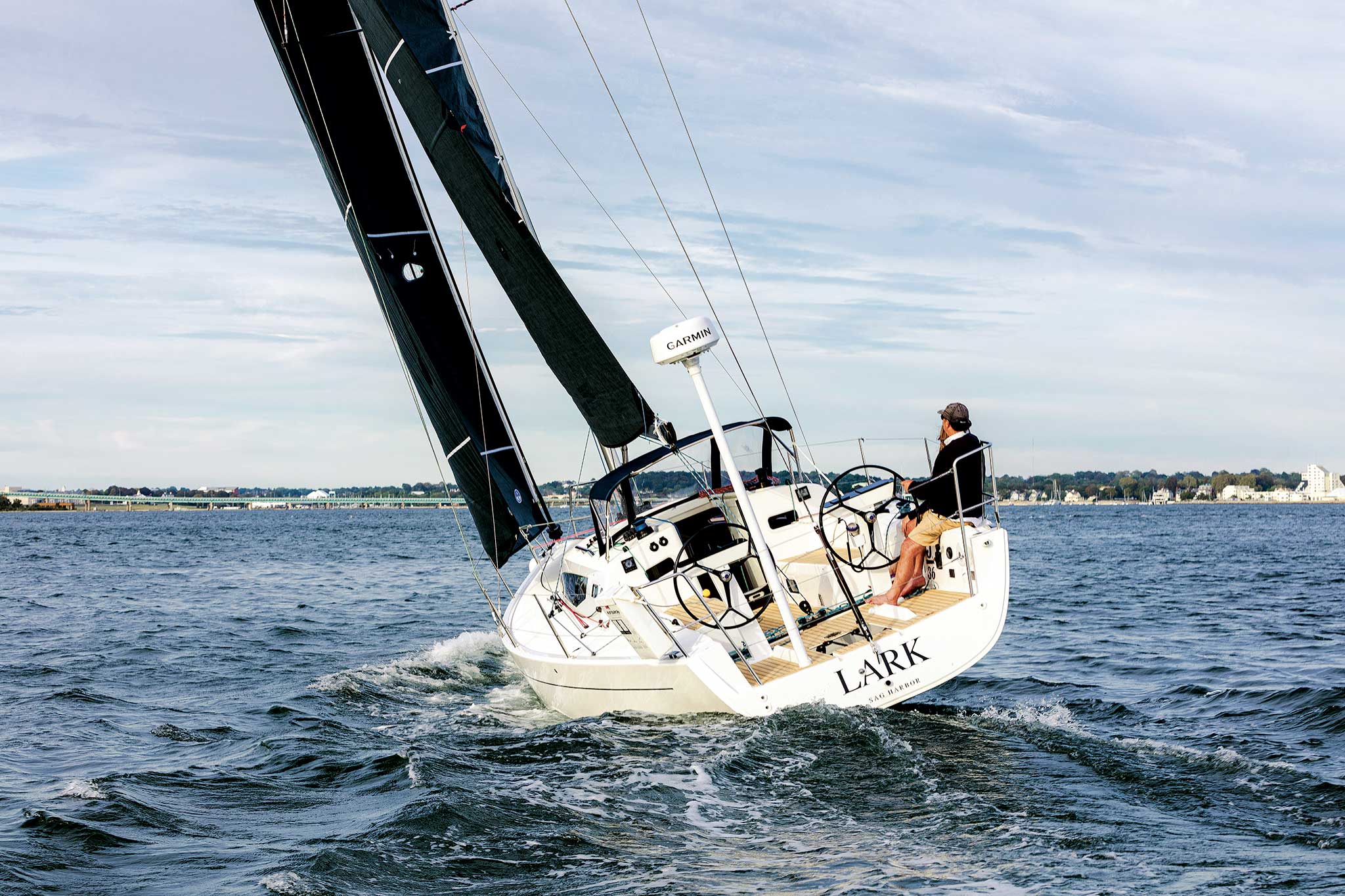 The J/36 has an upgraded cockpit layout with twin helms that improve the flow on deck. Photo by Rachel Kirby