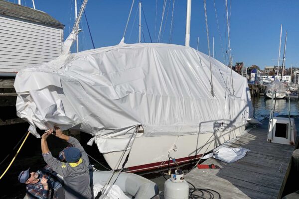 Boat under shrinkwrap