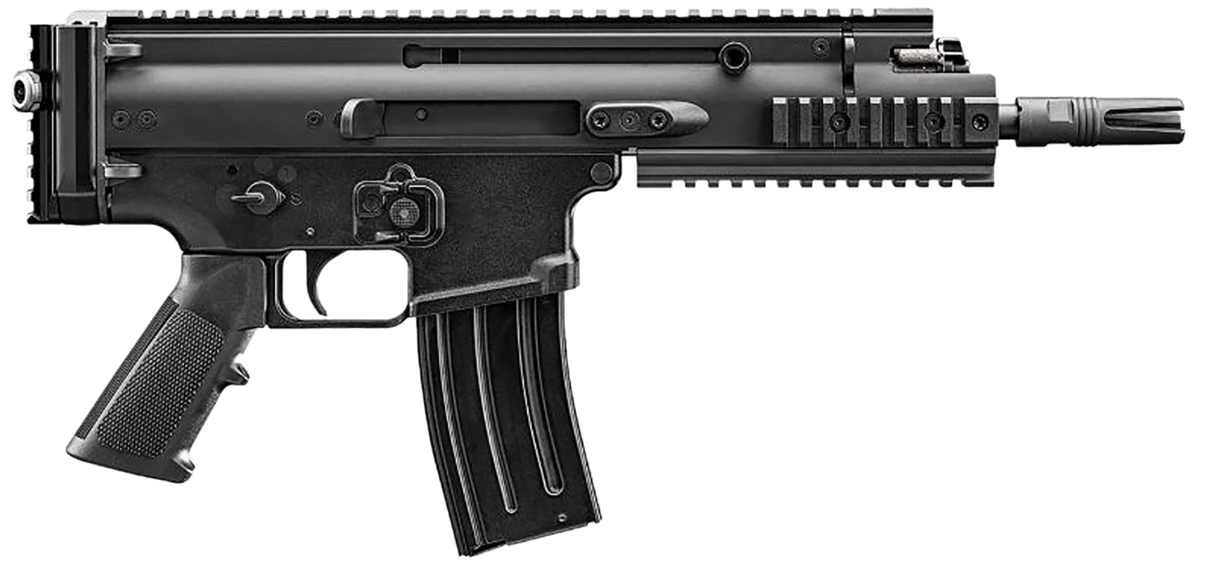 FN SCAR 15P VPR 5.56 7.5 in. - Proven Short Stroke Piston Pistol 3 FN SCAR 15P VPR 5.56 short barreled 5.56 pistol with four rail monolithic receiver, right side profile