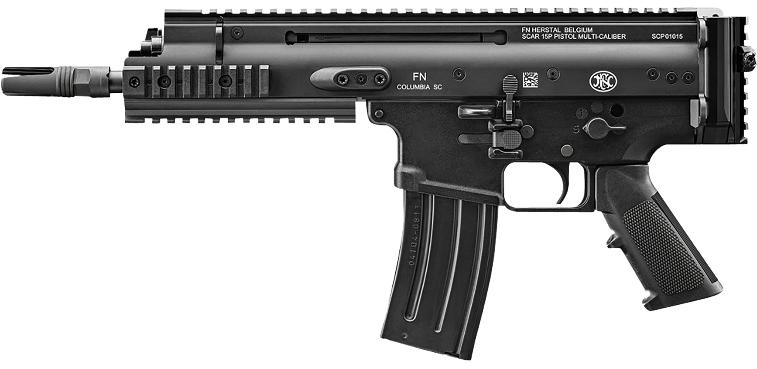 FN SCAR 15P VPR 5.56 7.5 in. - Proven Short Stroke Piston Pistol 4 FN SCAR 15P VPR 5.56 pistol shown from the left side with the magazine fitted
