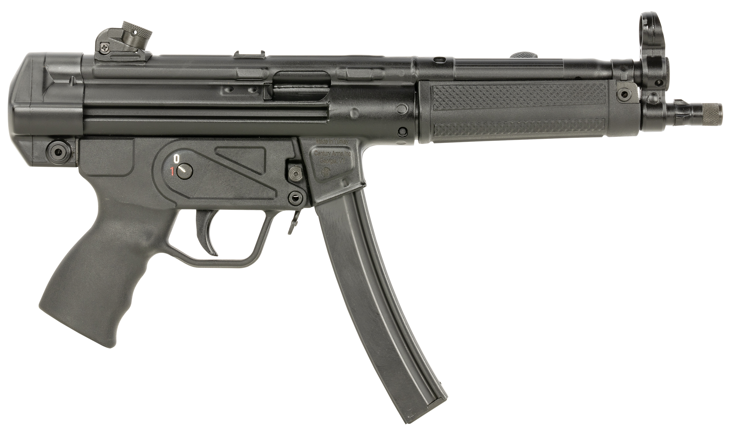 Century Arms AP5 Core 9mm Pistol 8.9 in. 30+1 Threaded Black - Superb Roller Delayed MP5 Pattern 4 Century Arms AP5 Core 9mm pistol, left side, 8.9 inch threaded barrel and stamped metal receiver
