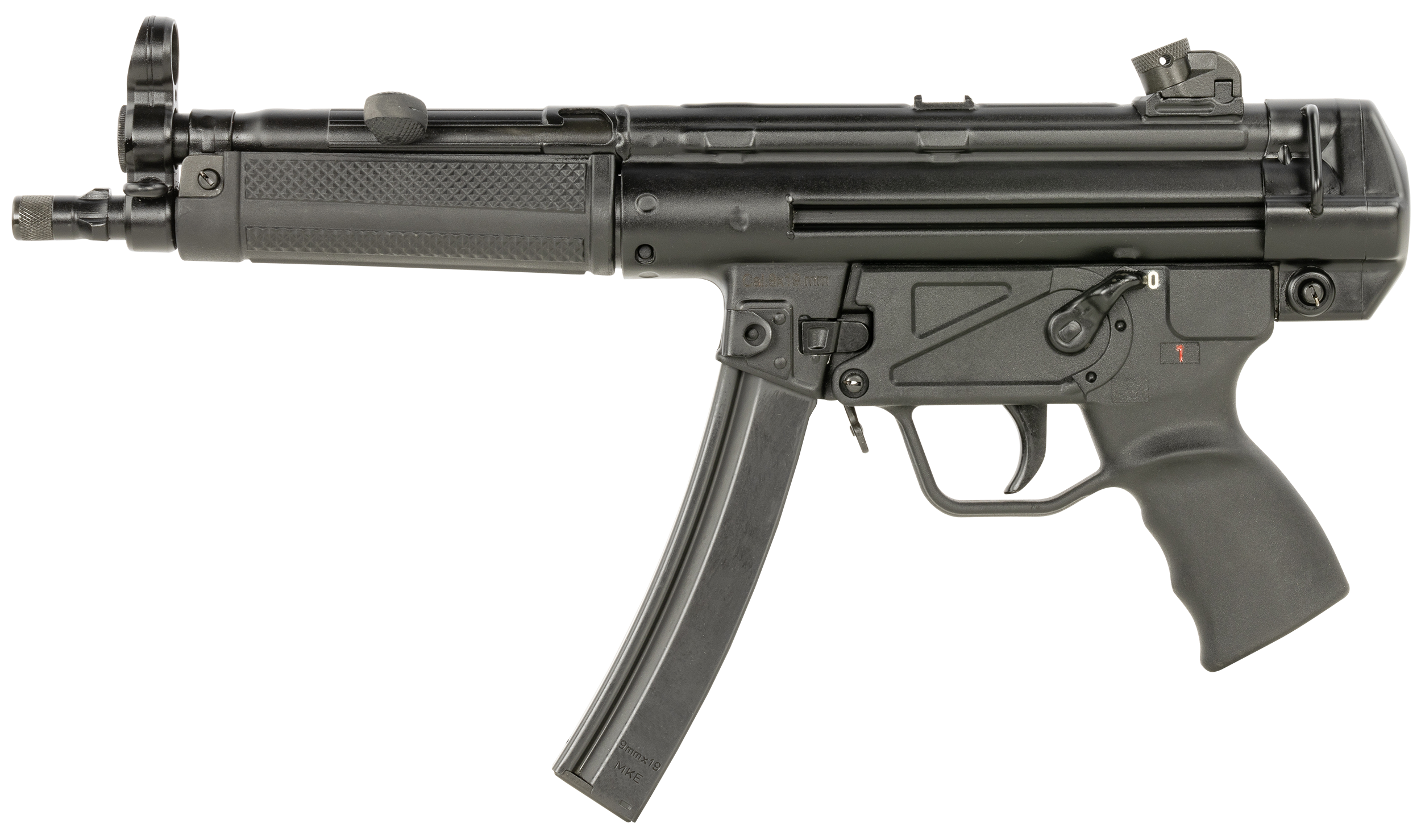 Century Arms AP5 Core 9mm Pistol 8.9 in. 30+1 Threaded Black - Superb Roller Delayed MP5 Pattern 5 Century Arms AP5 Core right side, showing the drum rear sight and the magazine well