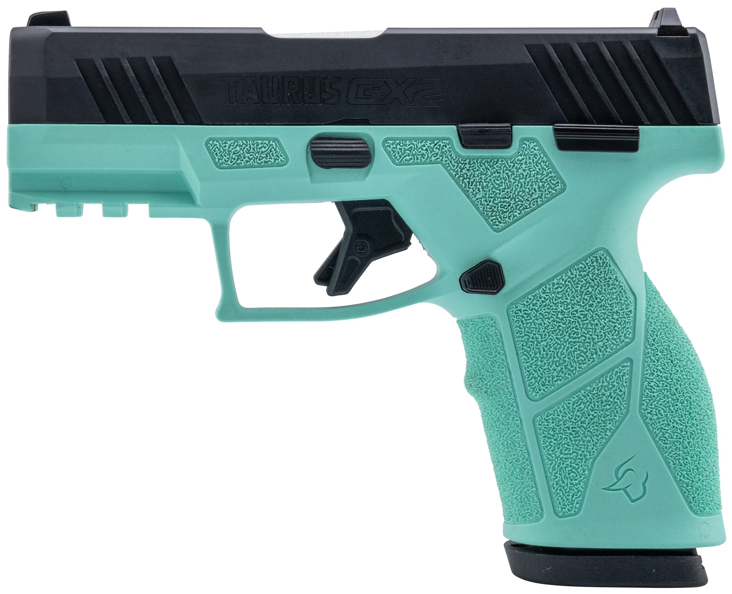 Taurus GX2 Cyan 9mm Compact 13+1 3.37in — Superb Value Carry Pistol 5 Taurus GX2 Cyan 9mm right side with black slide and cyan polymer frame