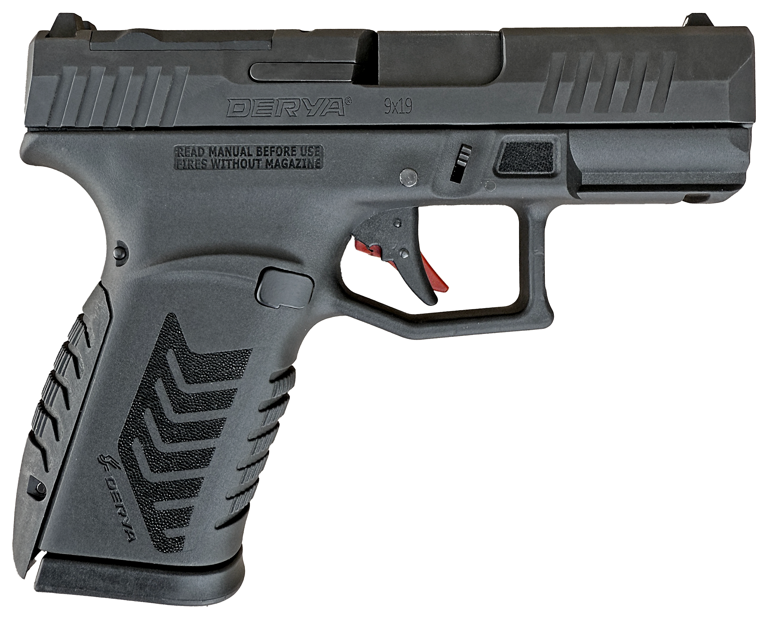 Derya DY9Z Black 10 Round all black micro compact 9mm pistol, left side profile